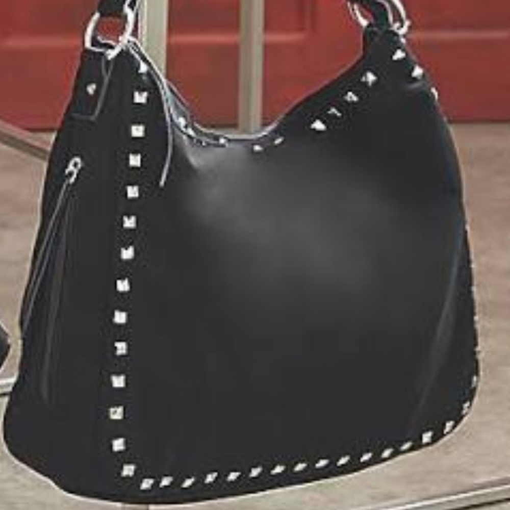 Black Suede Studded Hobo Bag